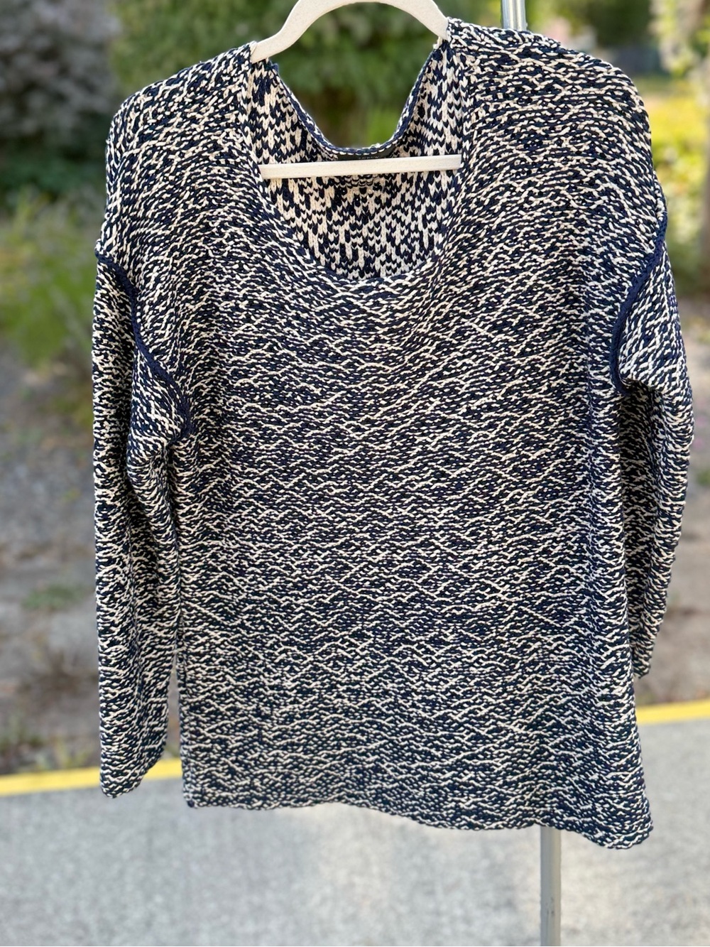 NWOT J.Crew Navy Cream Marled Textured Knit Sweater Size Small